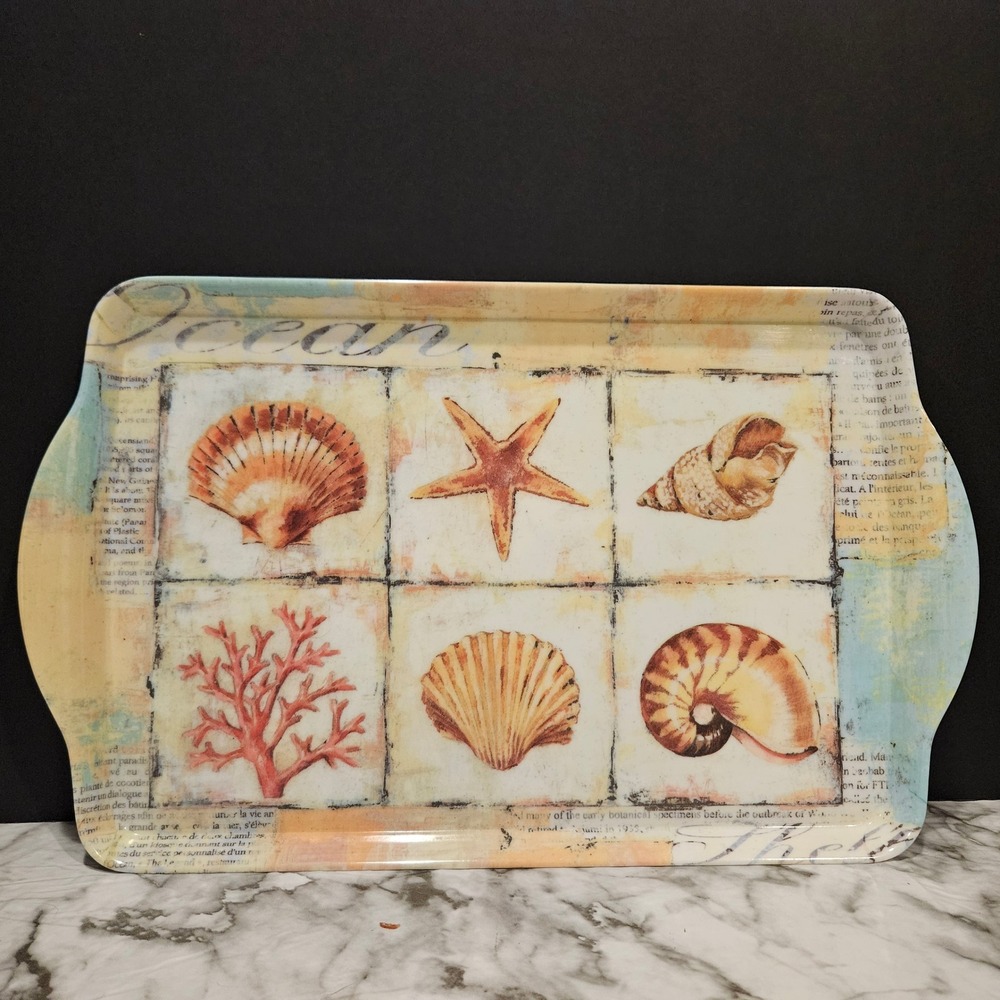 Nautical Seashell Starfish Coral Ocean Serving Tray Decorative Platter